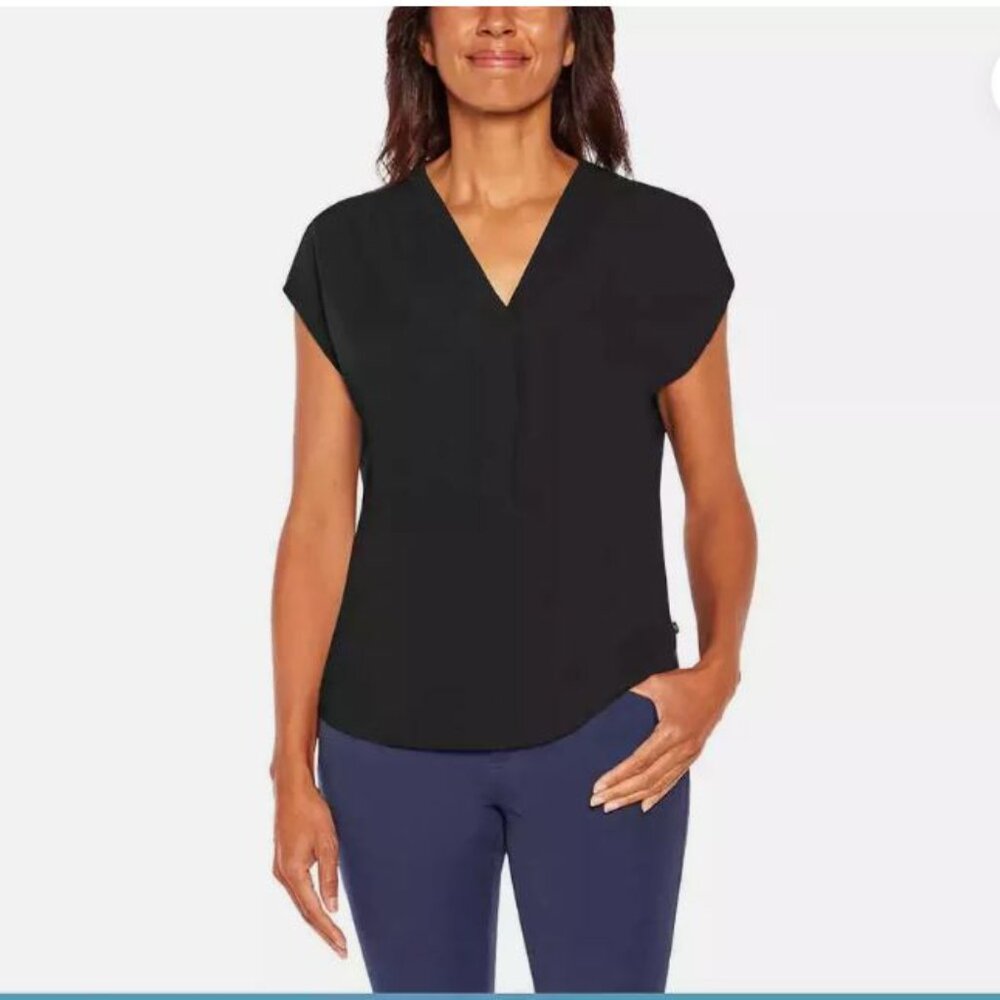 Banana Republic Ladies' Short Sleeve V-Neck Blouse - Black - S